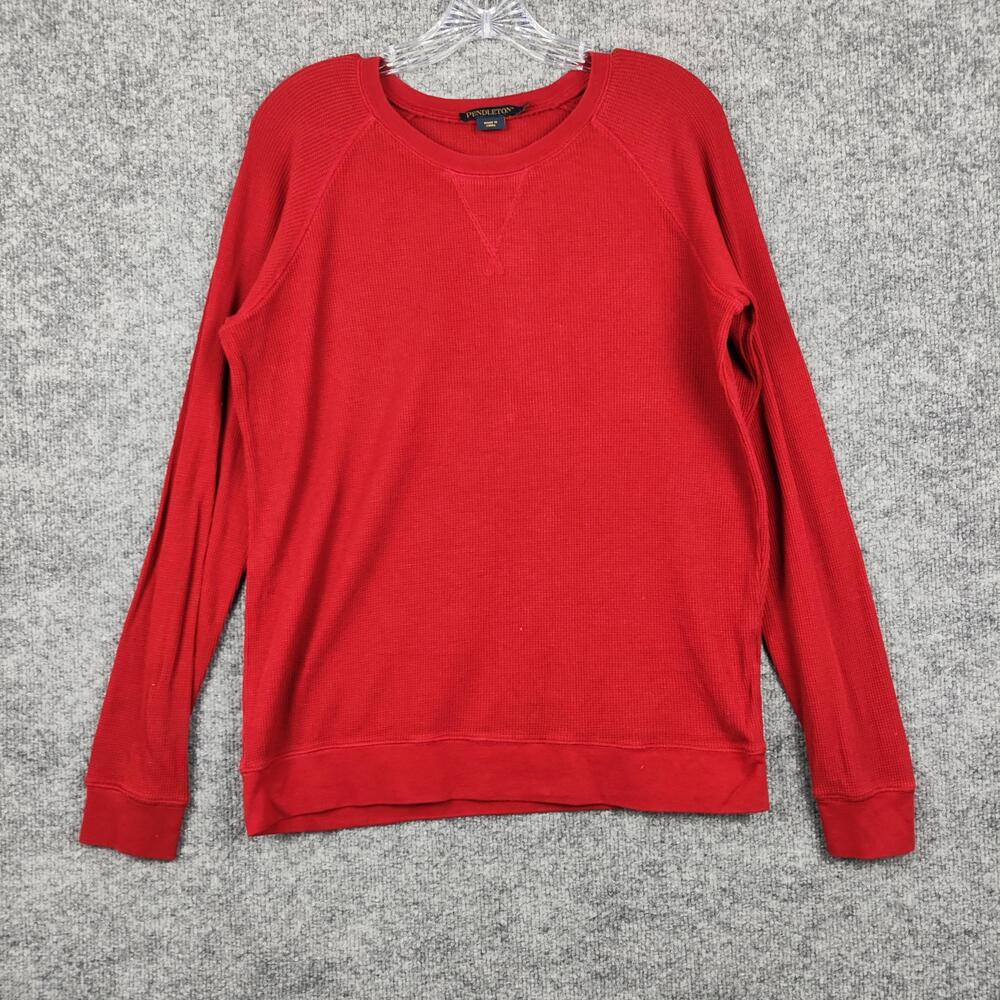 Pendleton Sweater Mens Small Red Waffle Knit Thermal Crewneck Pullover Raglan